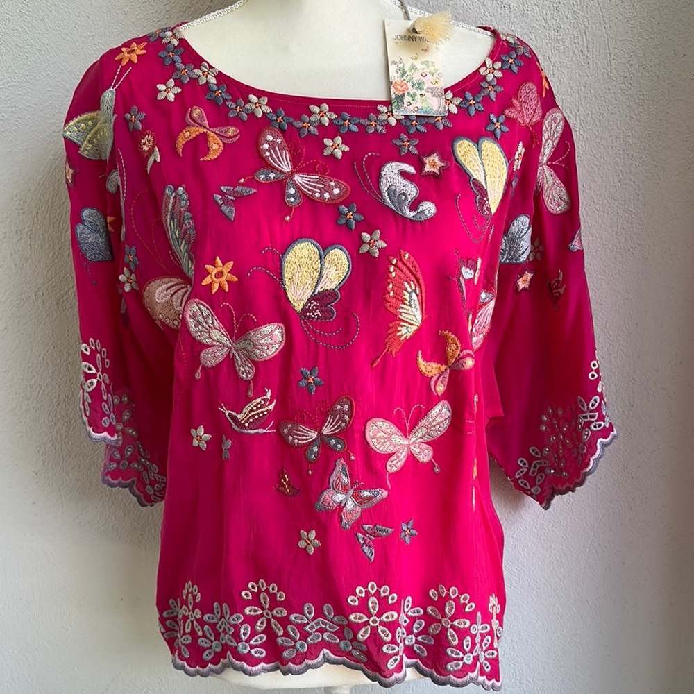 Embroidered Butterfly Pink Top